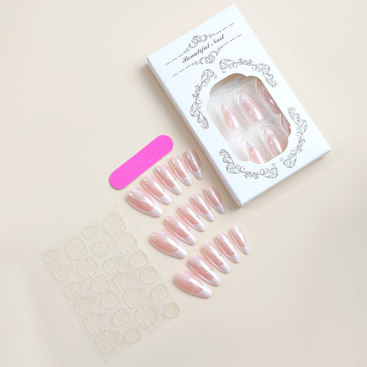 Sharp Elegance Pink, Long, Almond Press On Nails